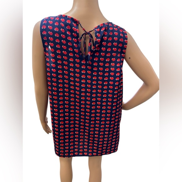 Cynthia Rowley Heart Print Sleeveless Women’s Size XL Top Navy/Blue Tie Neck EUC - Picture 4 of 6